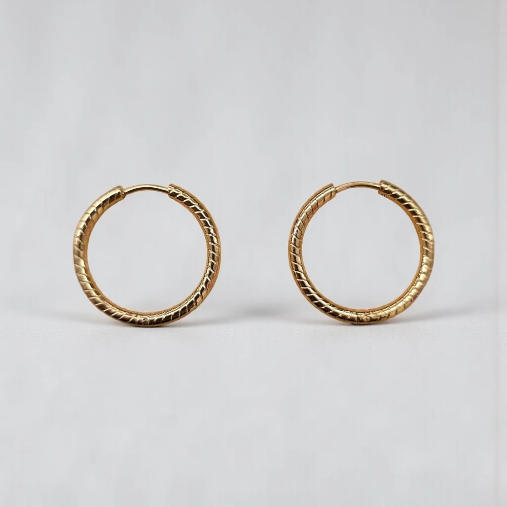 Stainless Steel Gold‎ Accent Design Hoop Earrings | 25mm| Tarnish Resistant